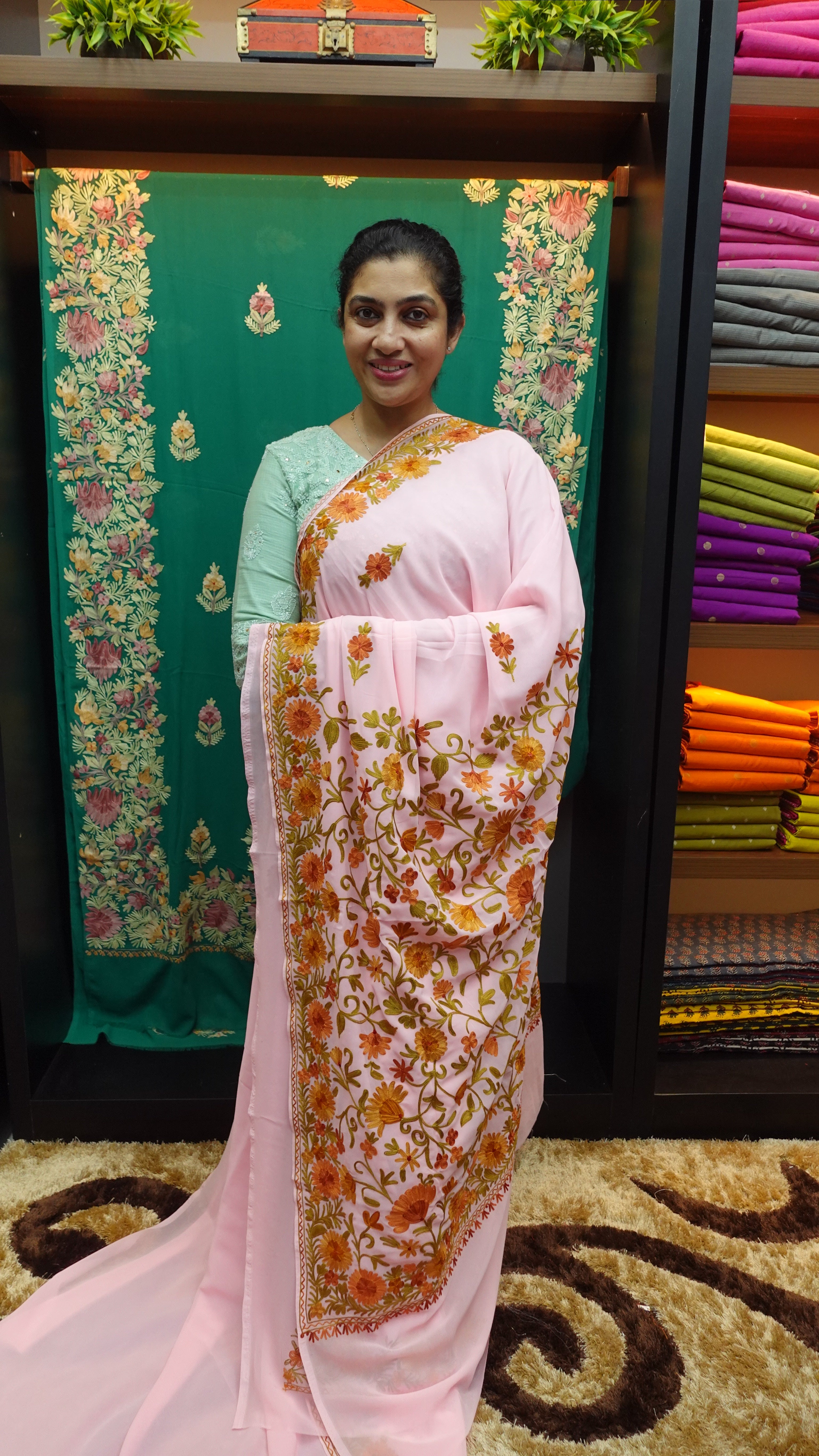 Kashida Inspired Machine Embroidery Georgette Saree  | HK253