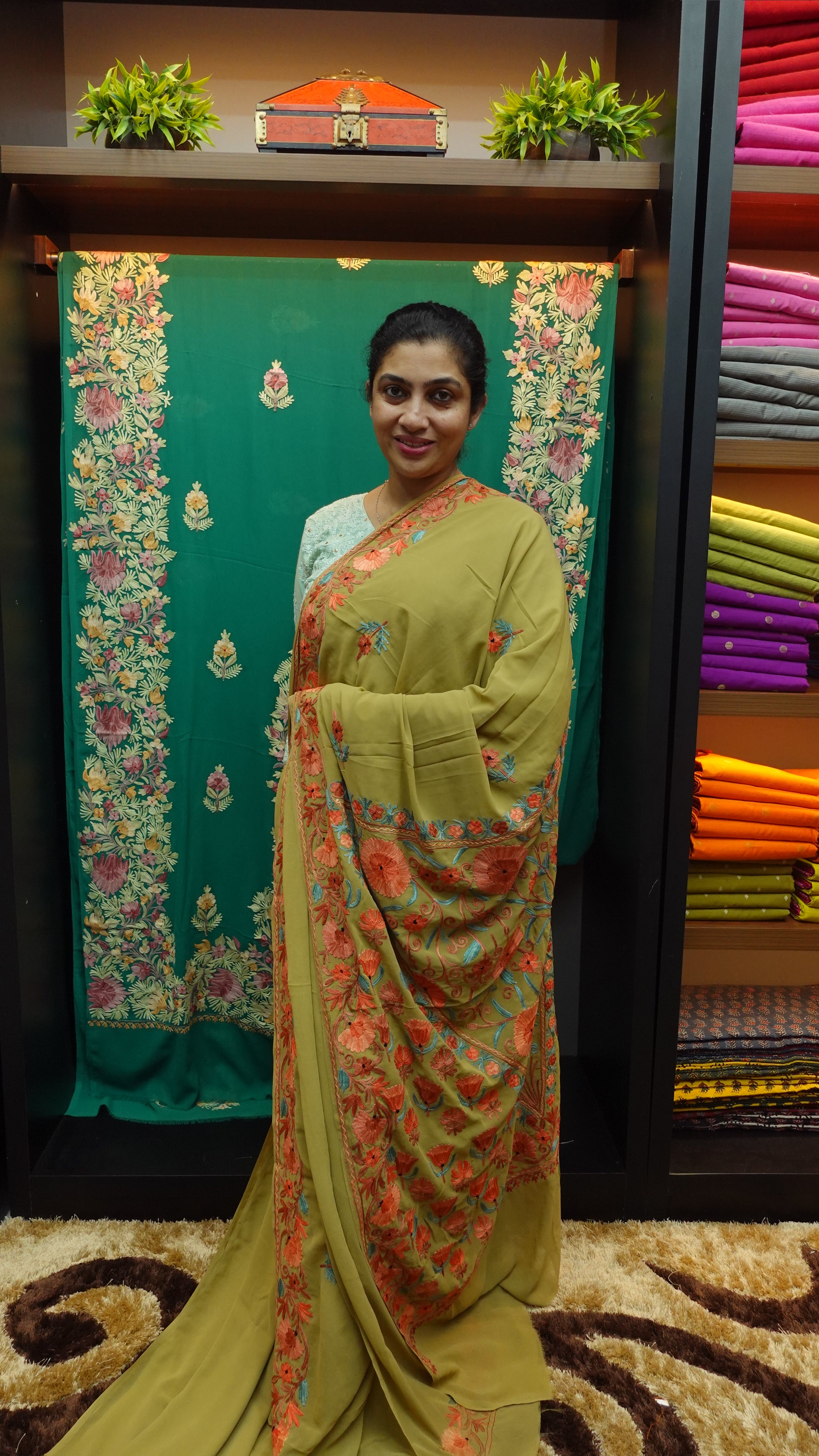 Kashida Inspired Machine Embroidery Georgette Saree  | HK253