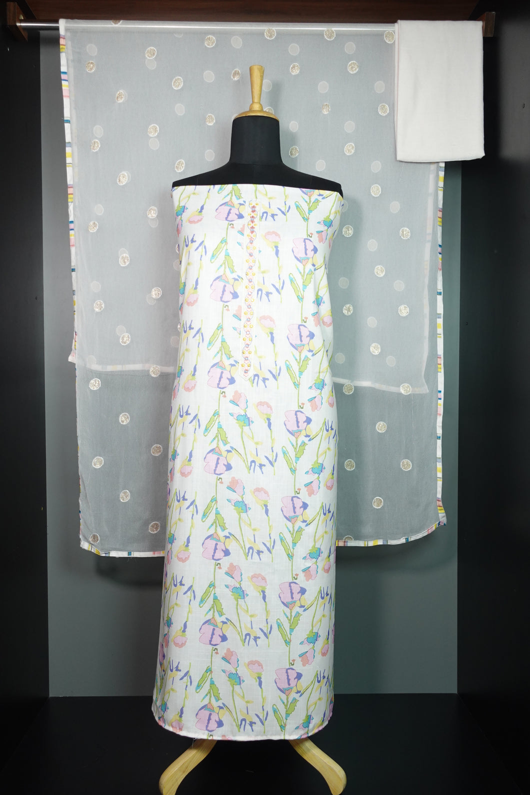 White Color Floral Printed Cotton Salwar Set | SW1268