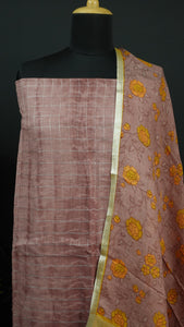 Mauve color sshibori printed silver zari weaved linen salwar set | JCL475