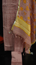 Mauve color sshibori printed silver zari weaved linen salwar set | JCL475