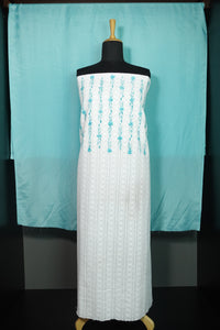 White Colour Combination Brush Painted & Embroidered Cotton kurta set  | PF905