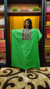 Green color embroidered linen finished cotton kurtha material | DN158