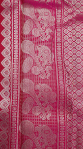 Beige with magenta pink color combination soft silk kanchipuram saree | MHD105