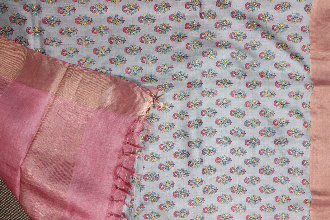Floral Screen Printed Tussar Sarees | HS682