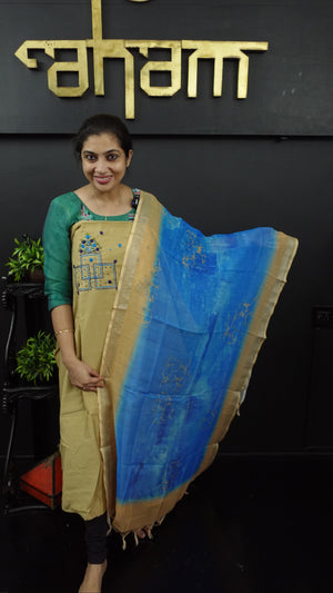 Beige and blue color combination hand embroidered semi silk salwar set | MS532 New Code : MS660D