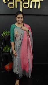 Grey and peach color combination hand embroidered semi silk salwar set | MS534 New Code :MS660C
