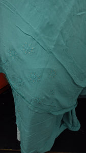 Teal grey colour hand lucknowi worked georgette saree | SR251