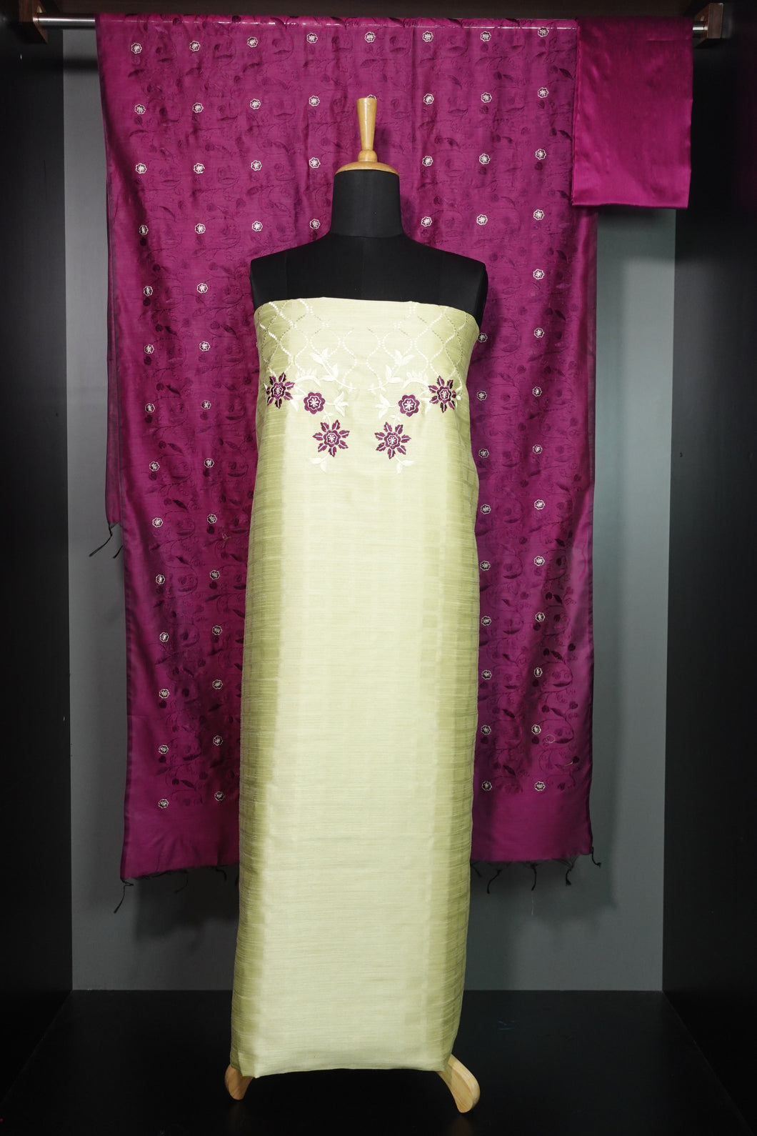 Computerized Embroidery Raw Silk Salwar Set | ACT776