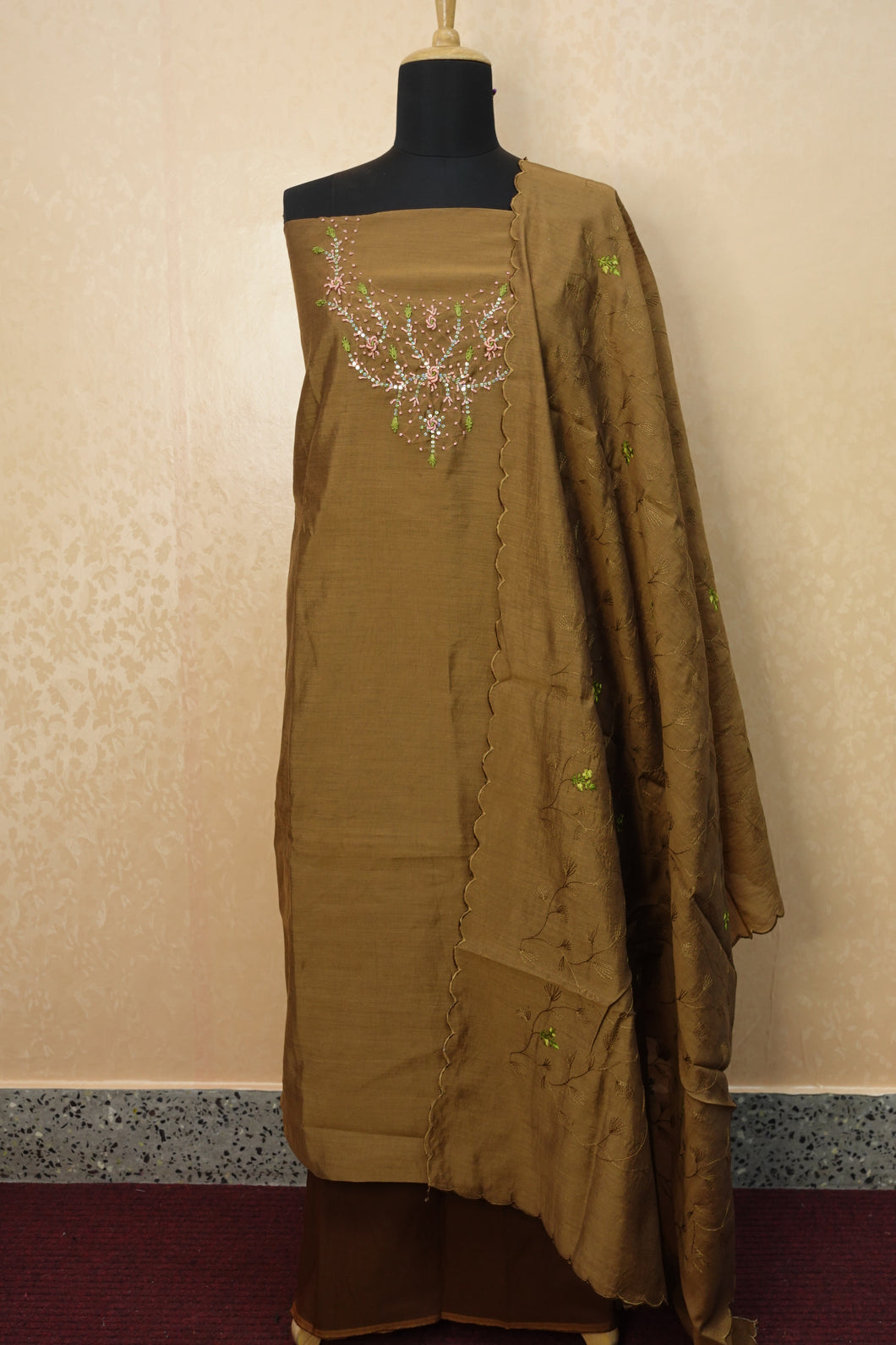 Handwork Embroidered Semi Silk Salwar Sets | ACT728