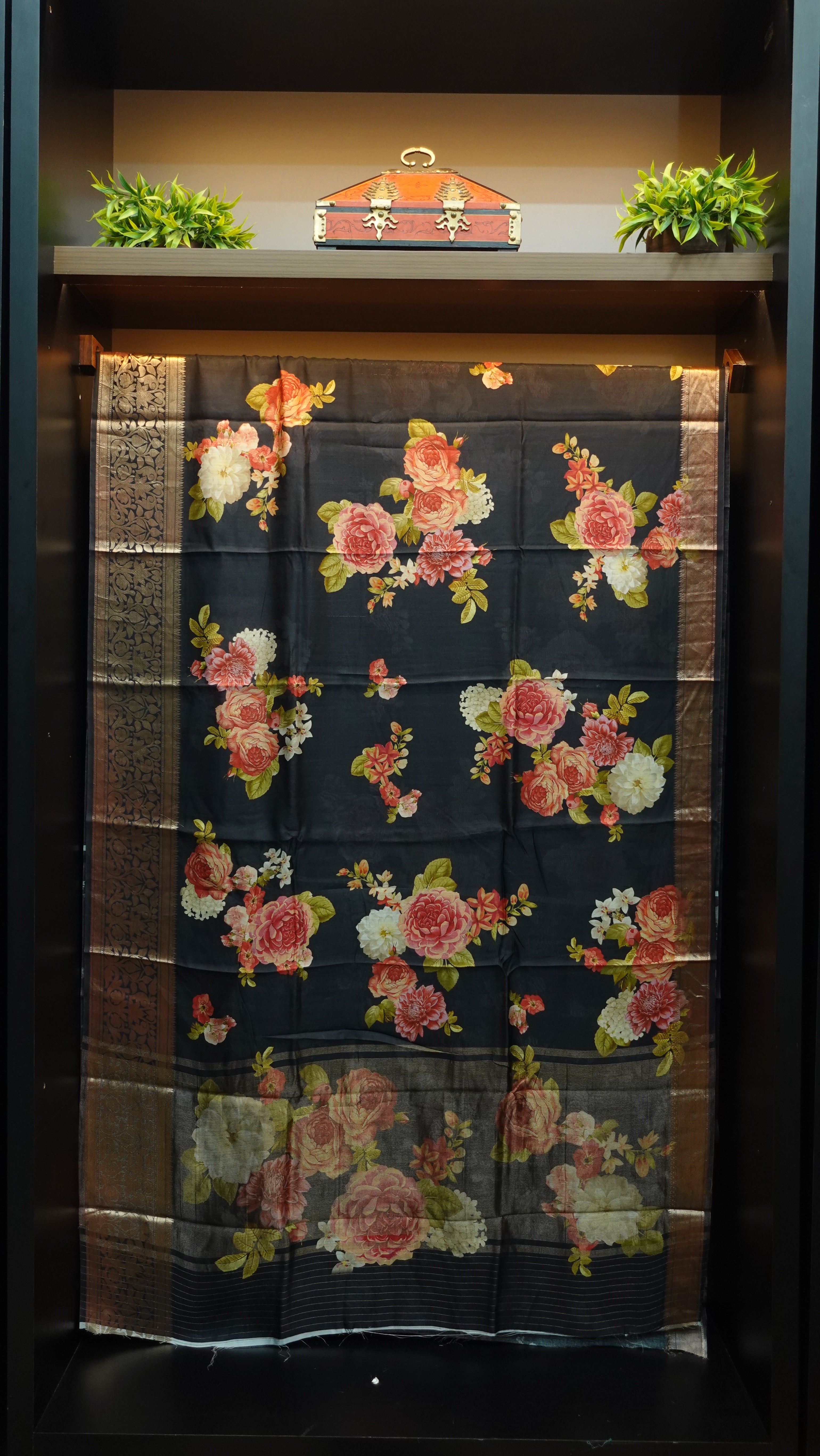 Digital printed chiniya silk saree with banarasi borders | JCL526