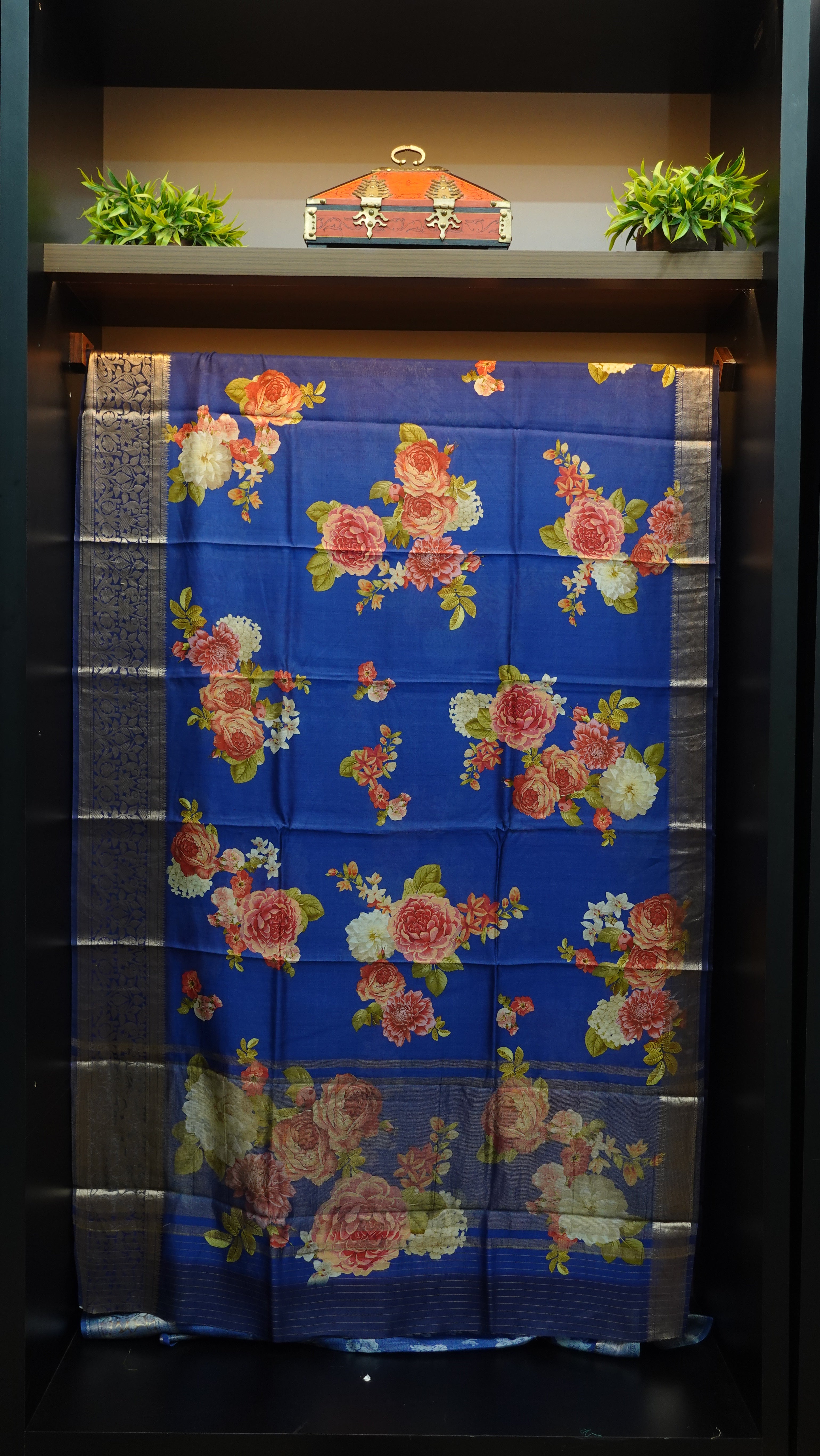 Digital printed chiniya silk saree with banarasi borders | JCL526