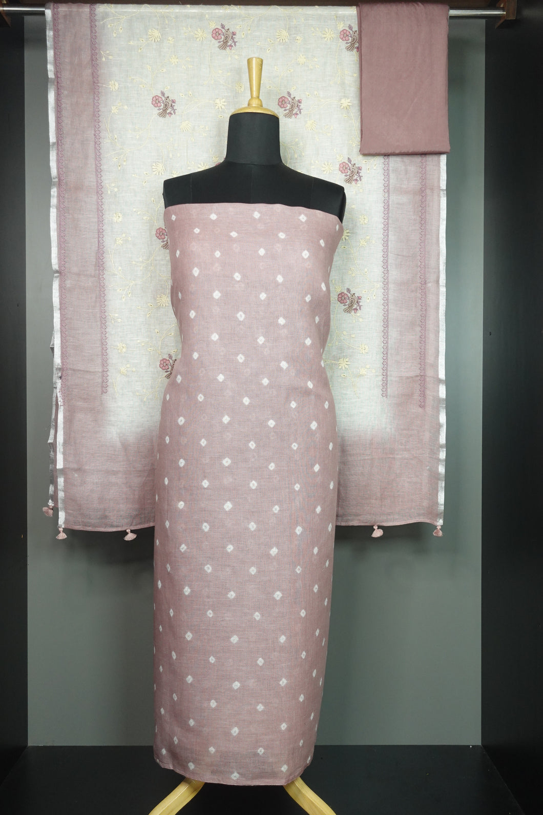 Tie And Dye Pattern with Embroidery Linen Salwar Set | JCL704