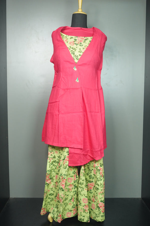 Pink & Green Rayon Top & Bottom Set | AHD830