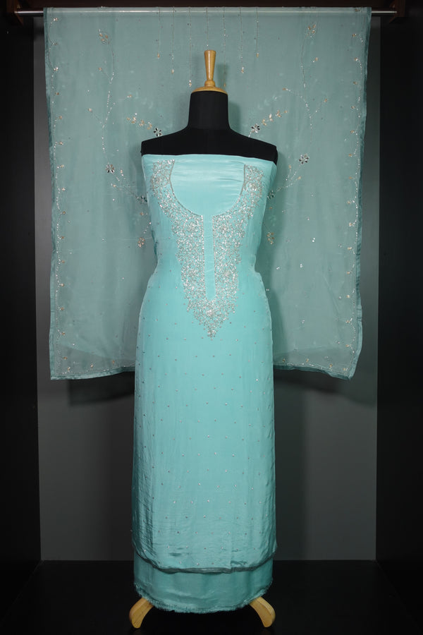 Hand Embroidered Crepe Salwar Set Unstitched | NI543