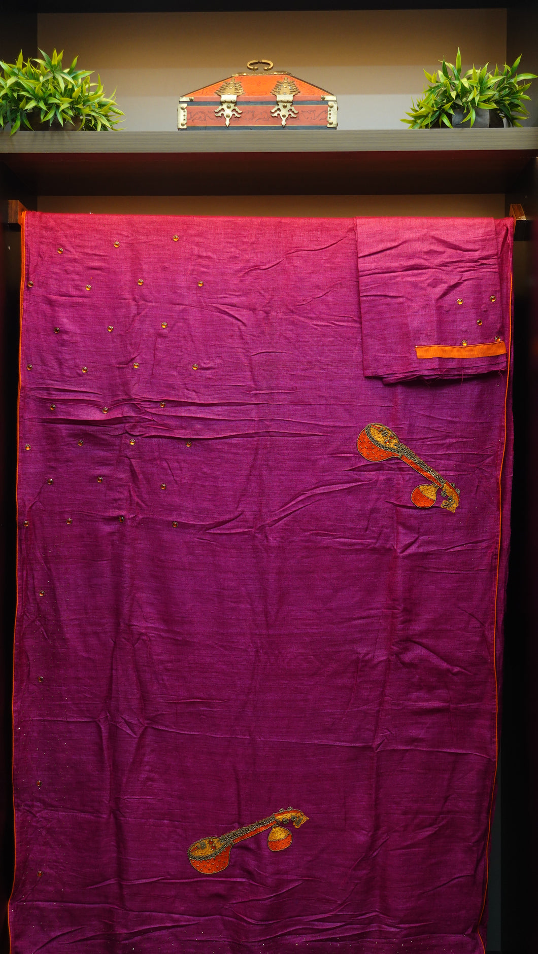 Magenta colour hand embroidered geecha tussar saree | AH614