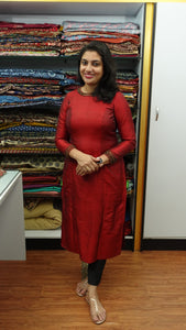 Designer raw silk kurtha top and bottom set | UNSTITCHED | DN180