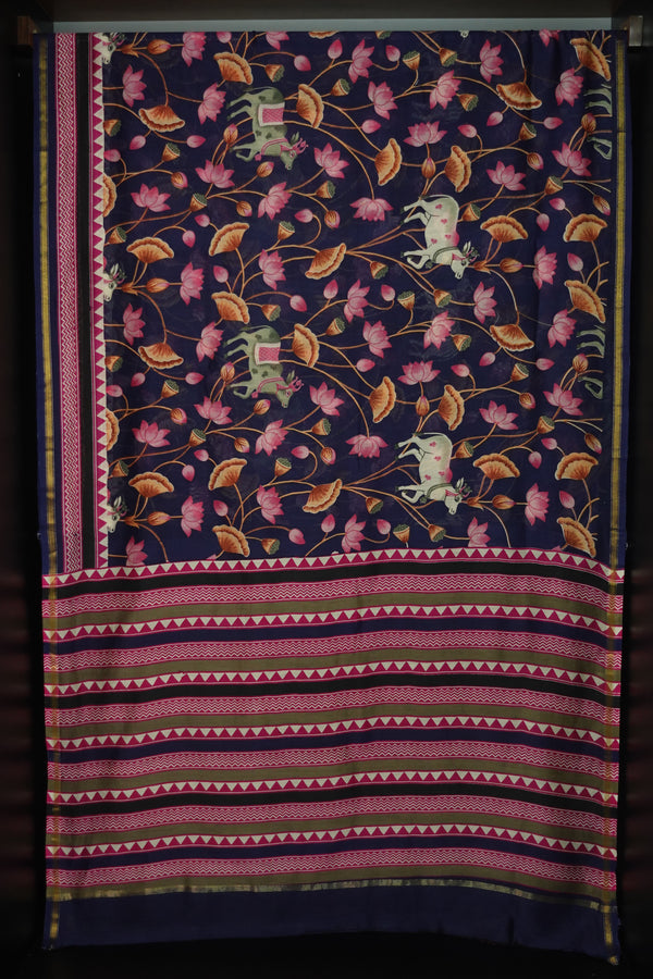 Designer Screen Printed Chanderi Finished Saree | SBS324