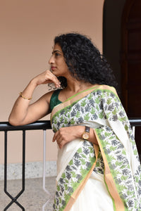 Screen Printed Kerala Cotton Sarees | PFS140