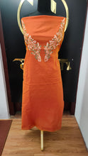 Rust orange color embroidered chanderi kurtha material | UNSTITCHED | DN124