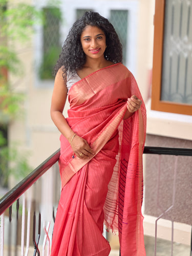 Staple Cotton Zari Border Saree | MDS263