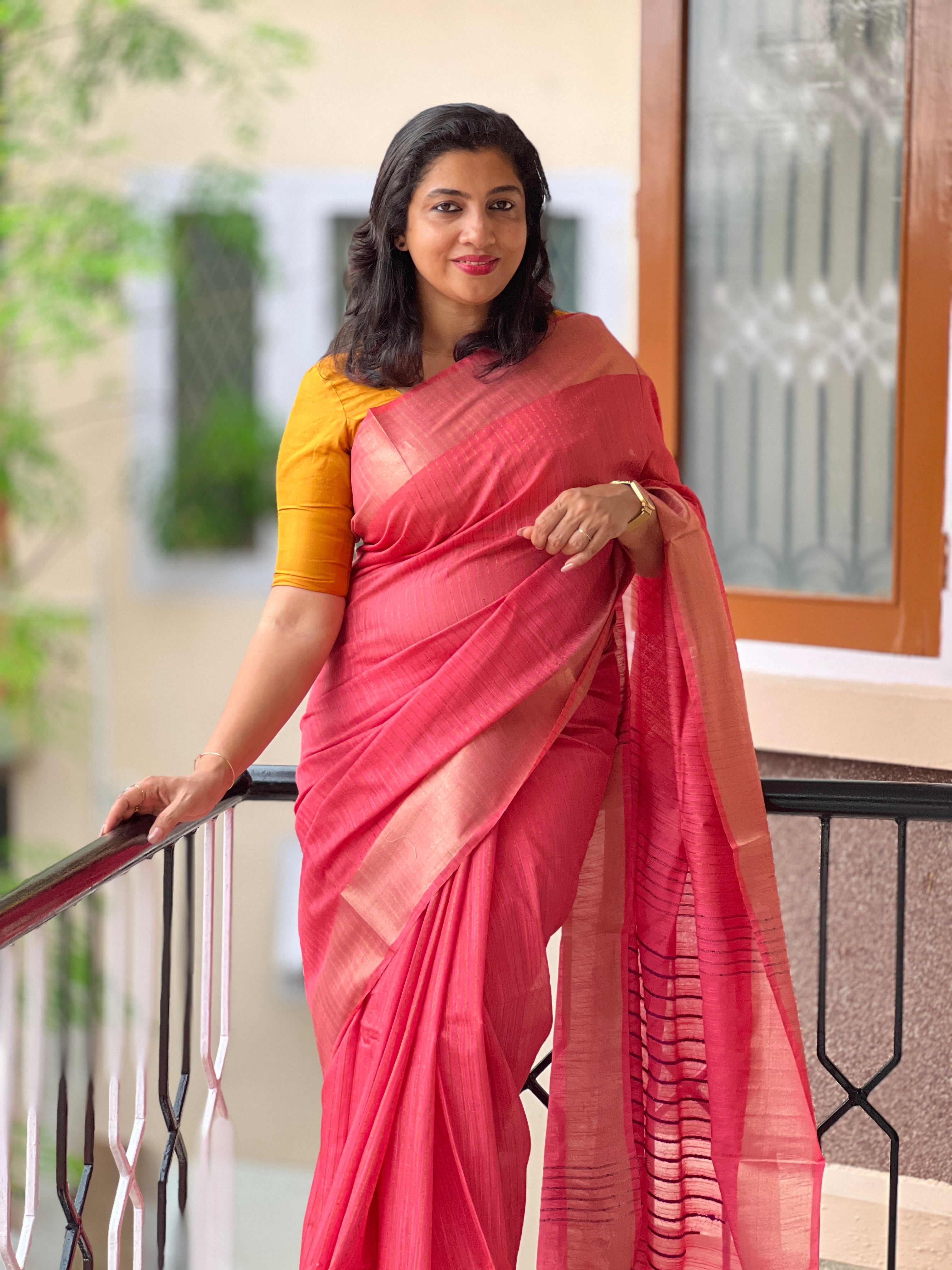 Staple Cotton Zari Border Saree | MDS263