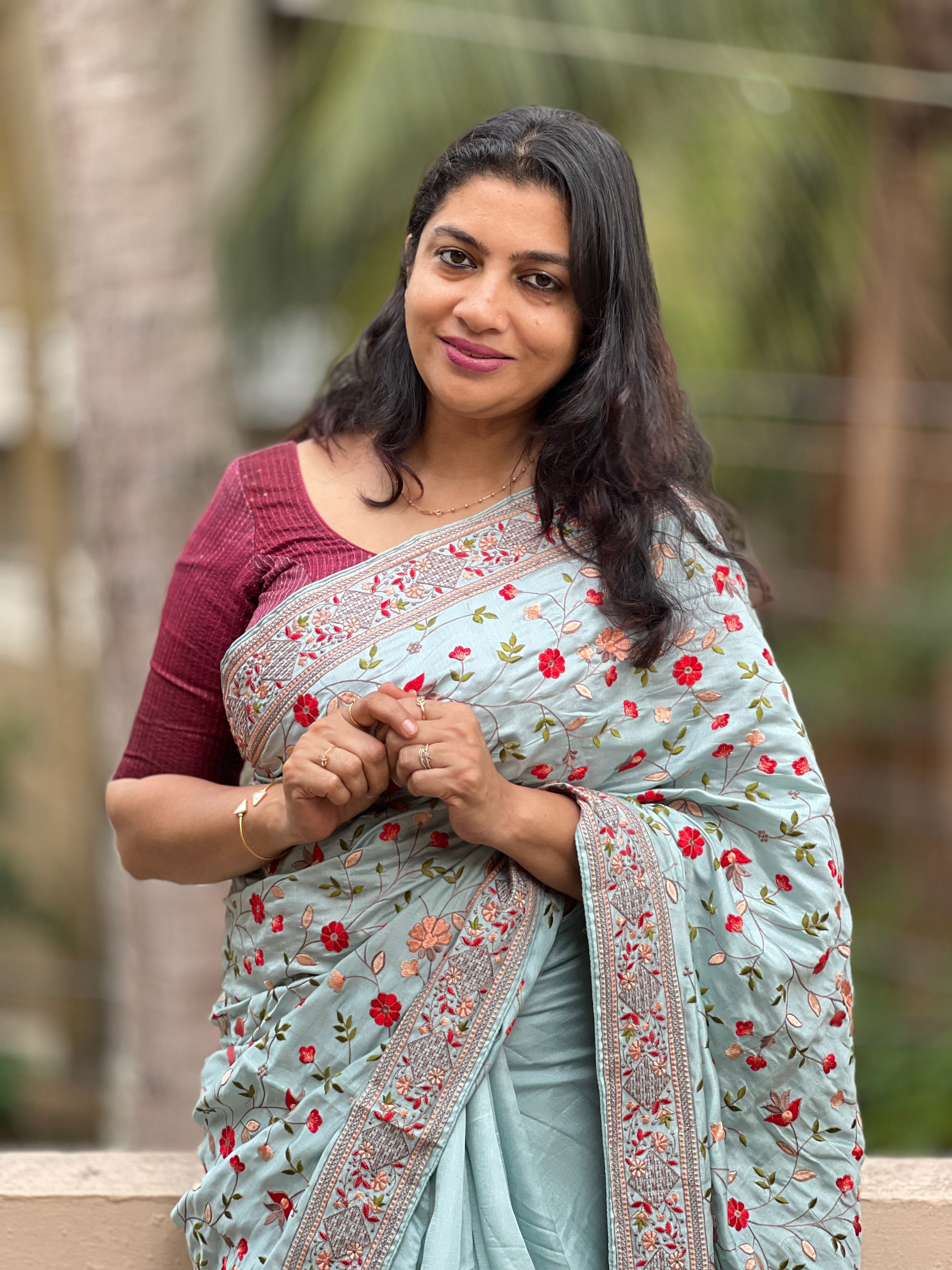 Floral Embroidered Semi Tussar Saree | RP261
