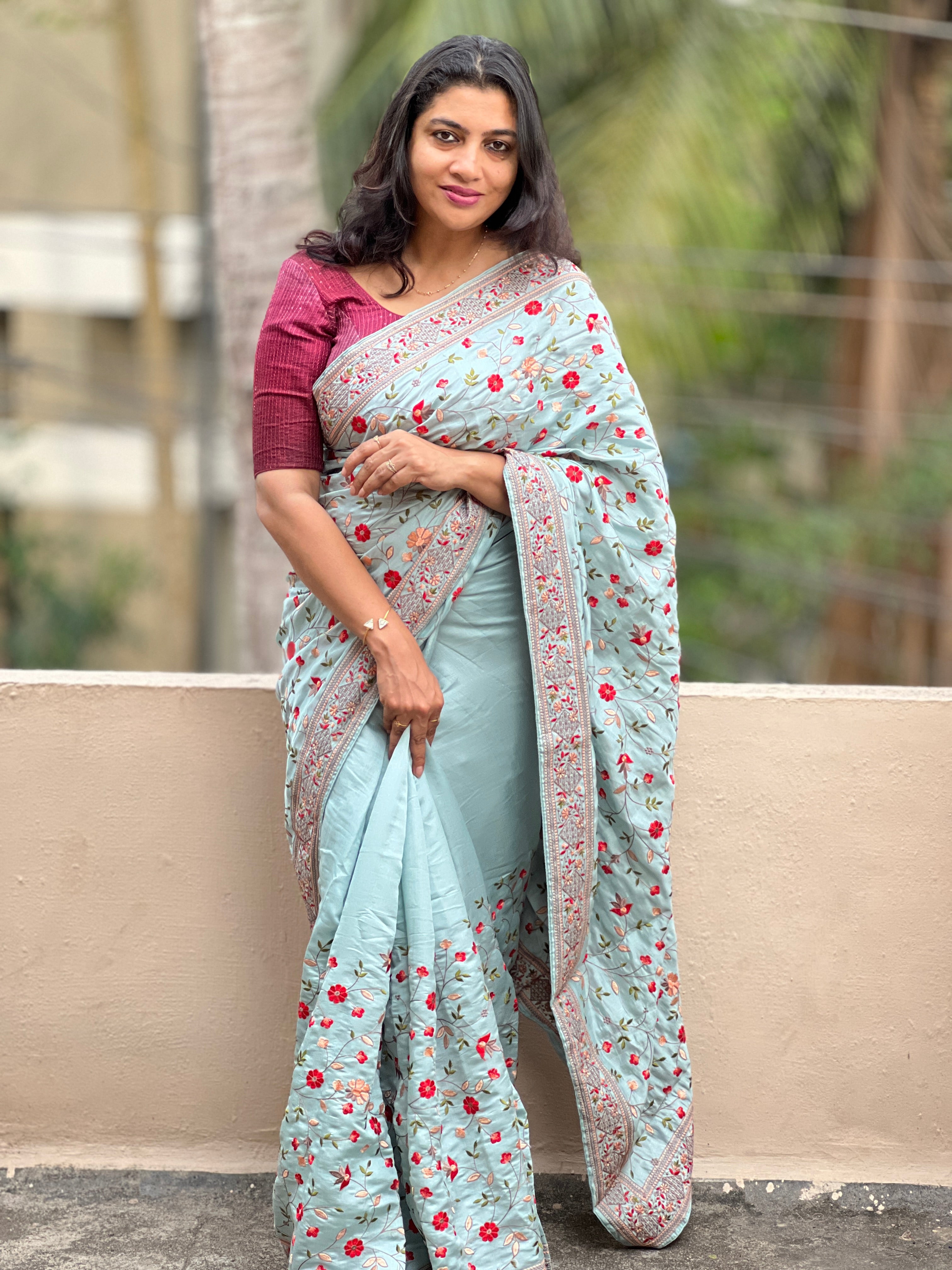 Floral Embroidered Semi Tussar Saree | RP261