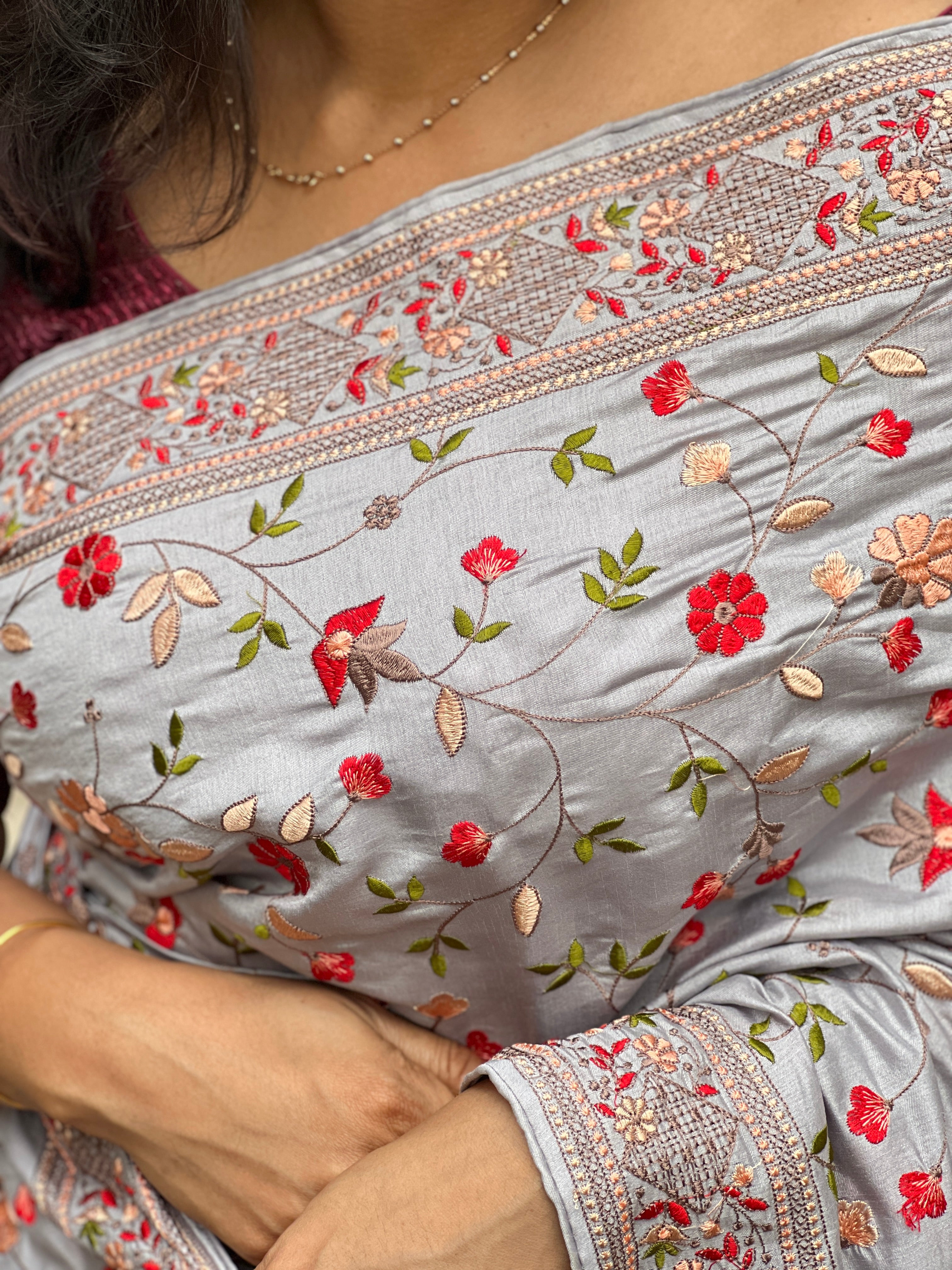 Floral Embroidered Semi Tussar Saree | RP261