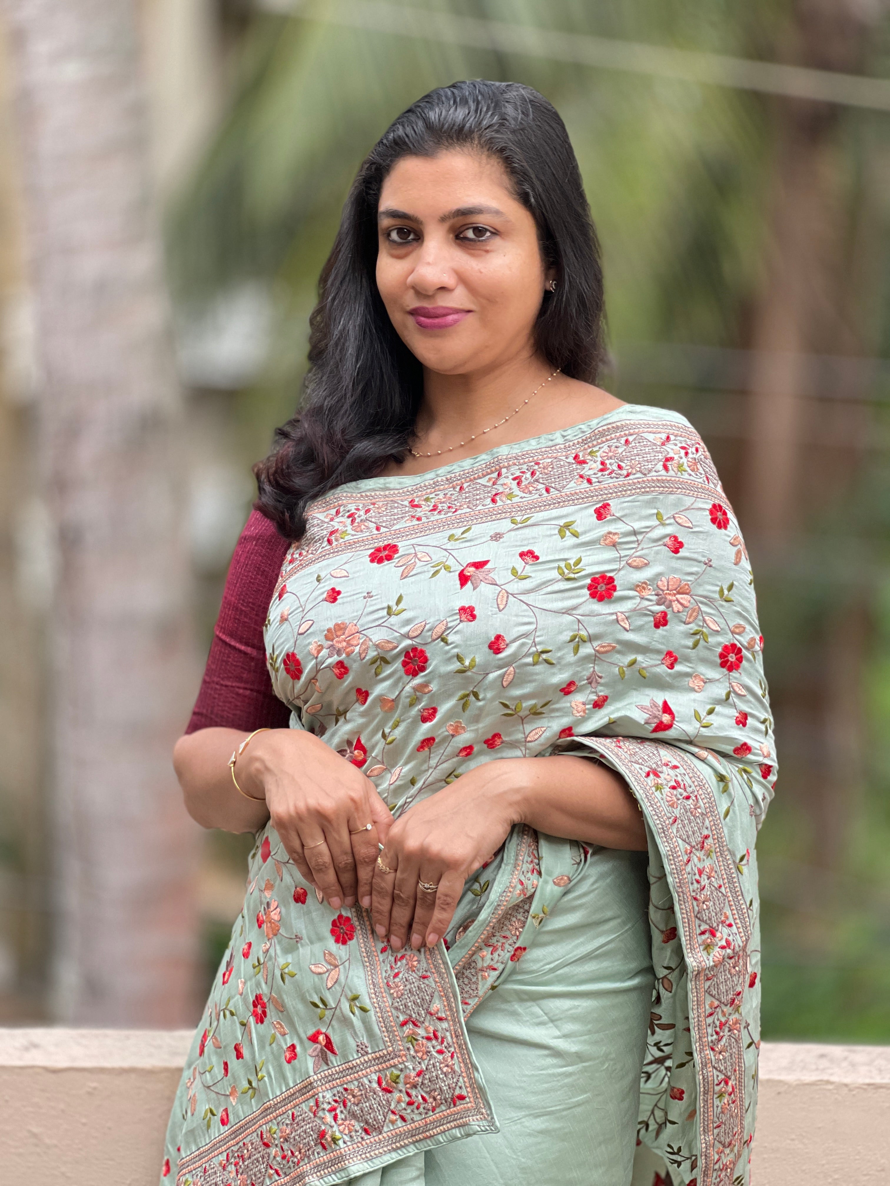 Floral Embroidered Semi Tussar Saree | RP261