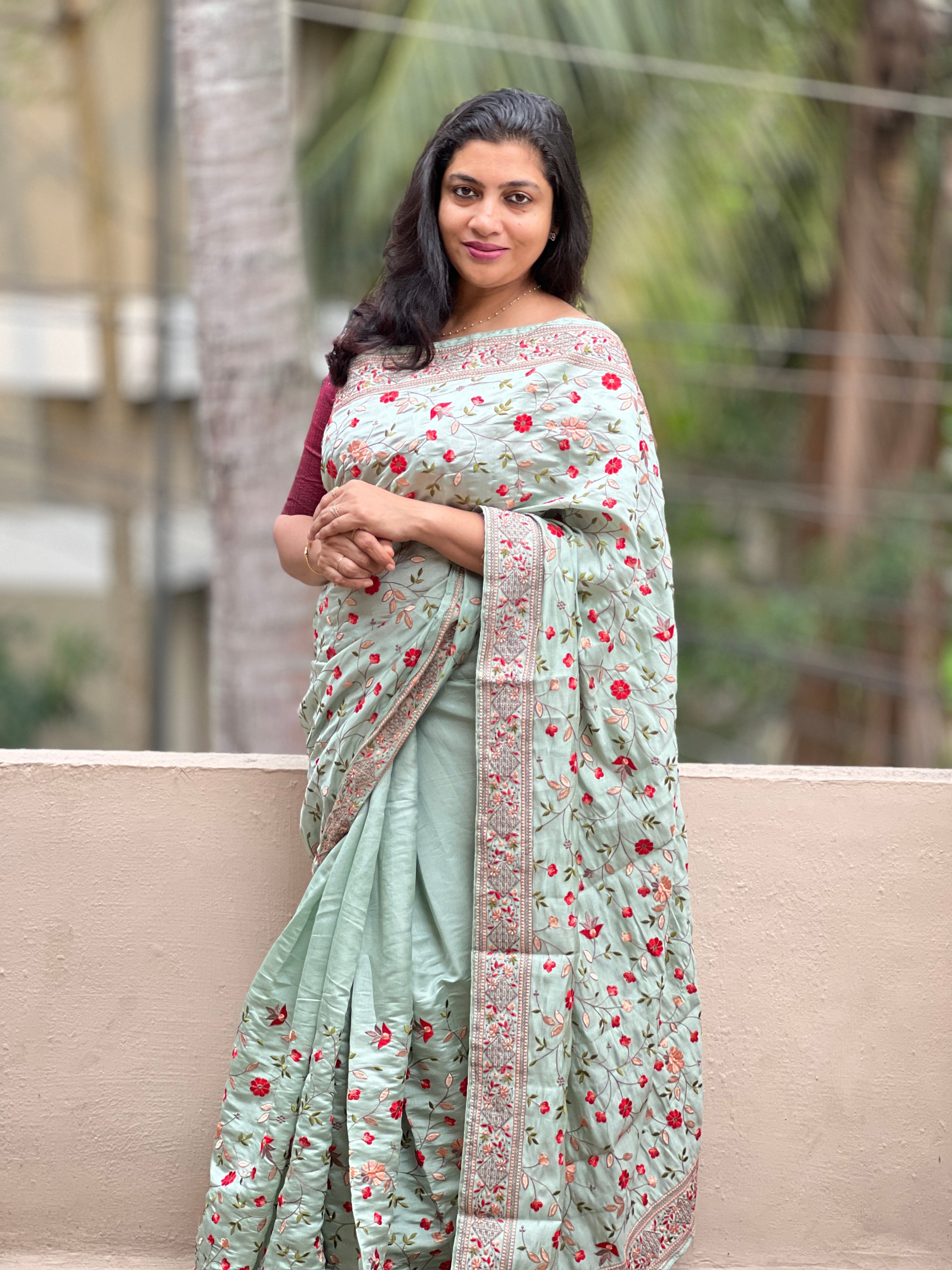 Floral Embroidered Semi Tussar Saree | RP261