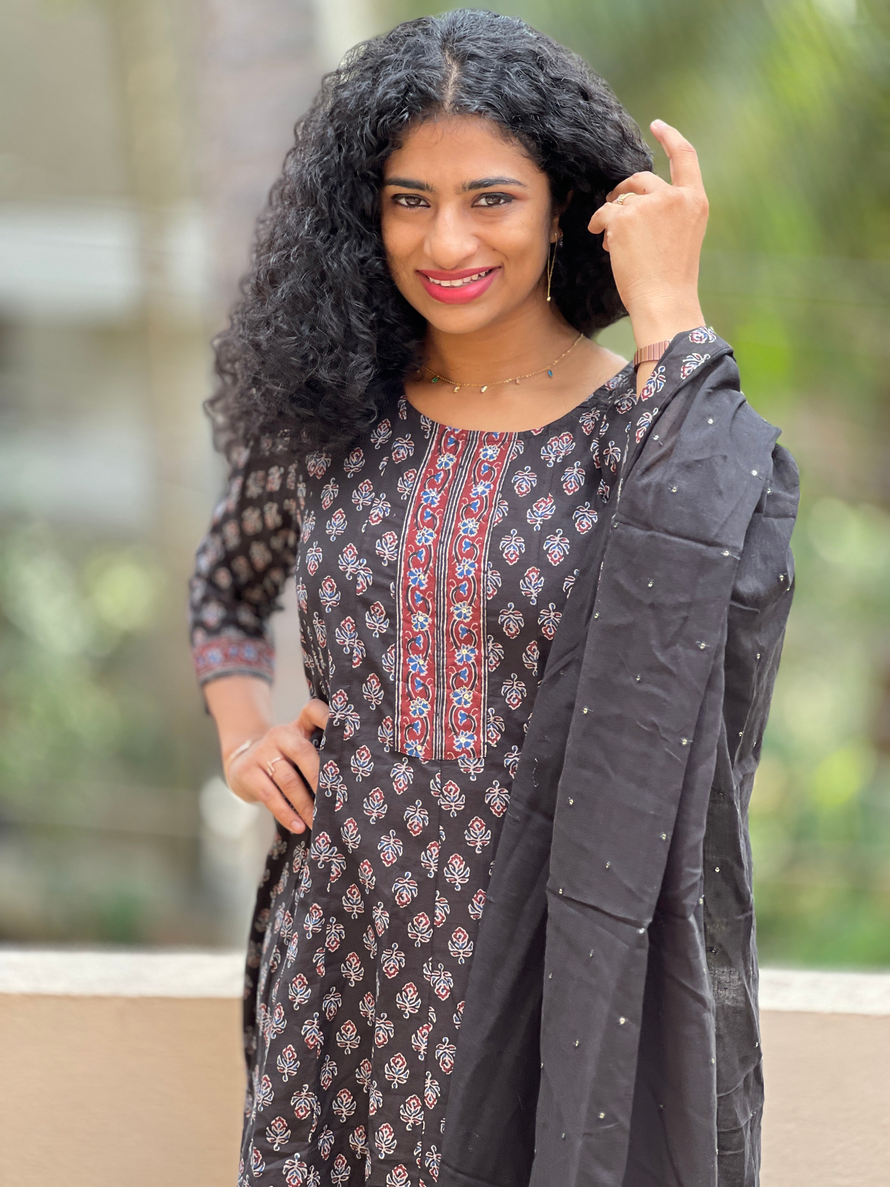Ajrak Screen Printed Cotton Top and Dupatta | NI556