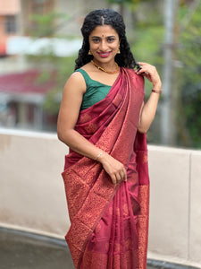 Kanchipuram finish semi silk saree with weave pattern | KT138
