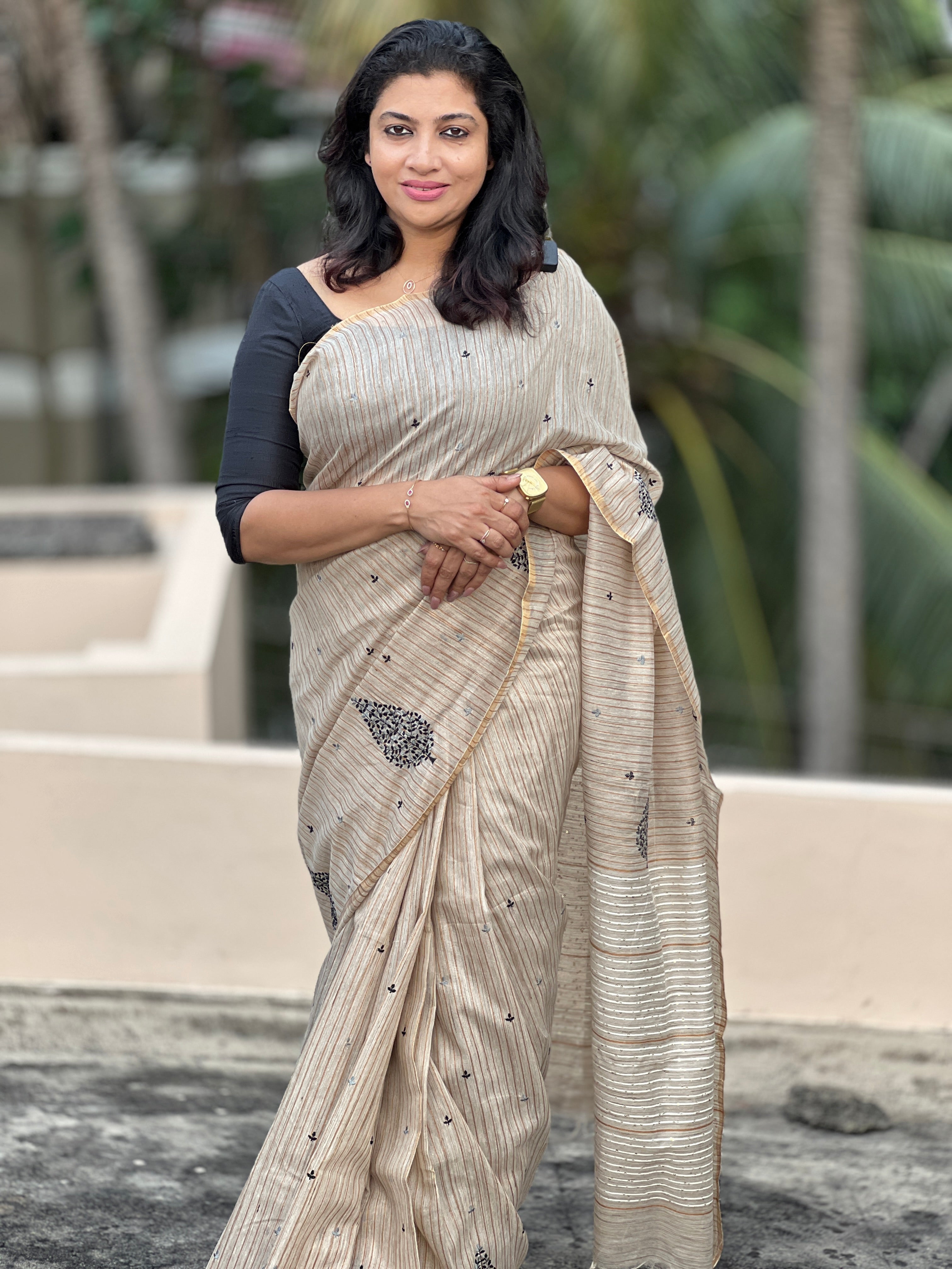 Classy Bhagalpuri Linen Saree with Stripe Weave Pattern | RP107