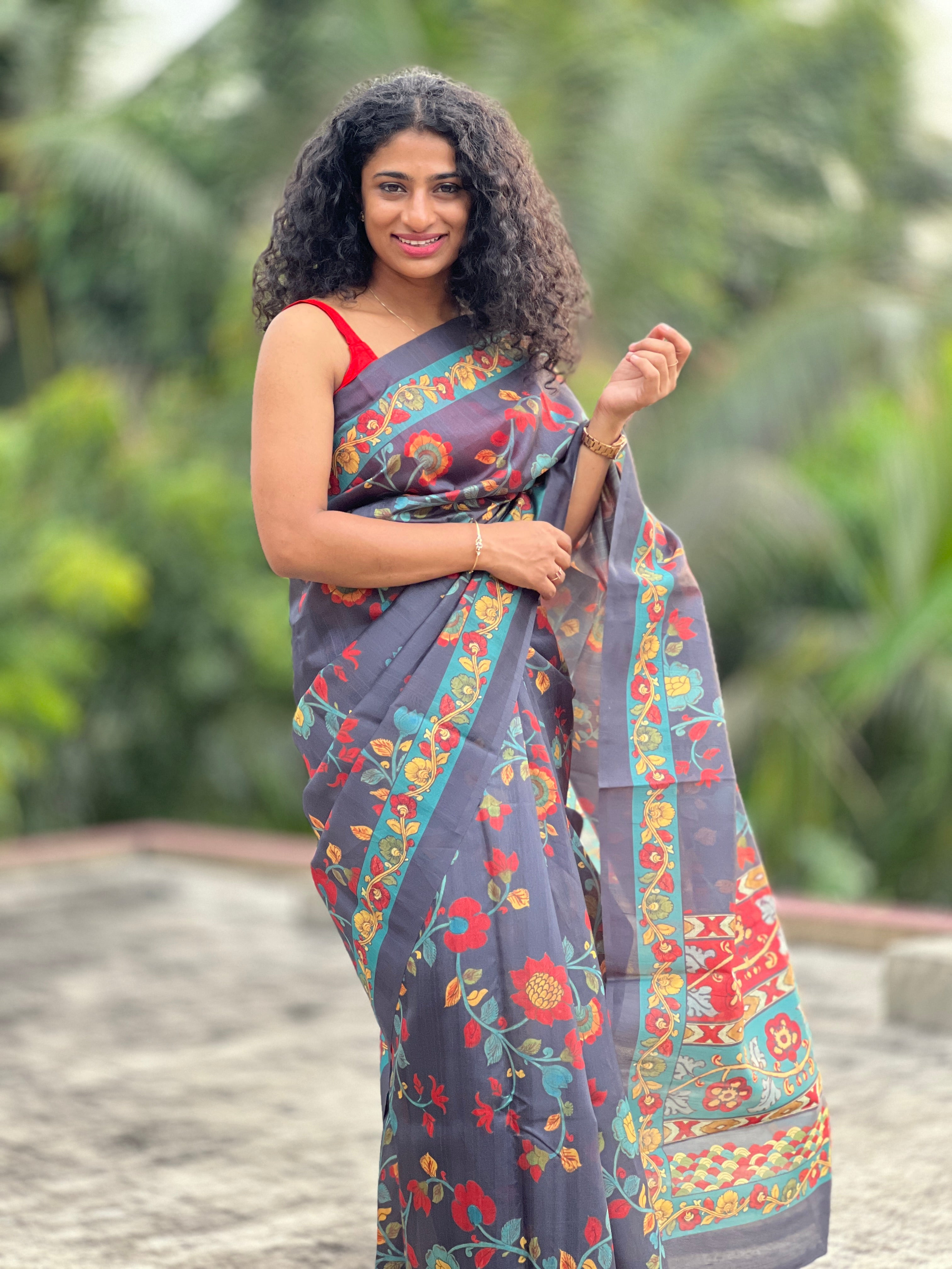 Kalamkari Digital Printed Semi Tussar Sarees | JCL641