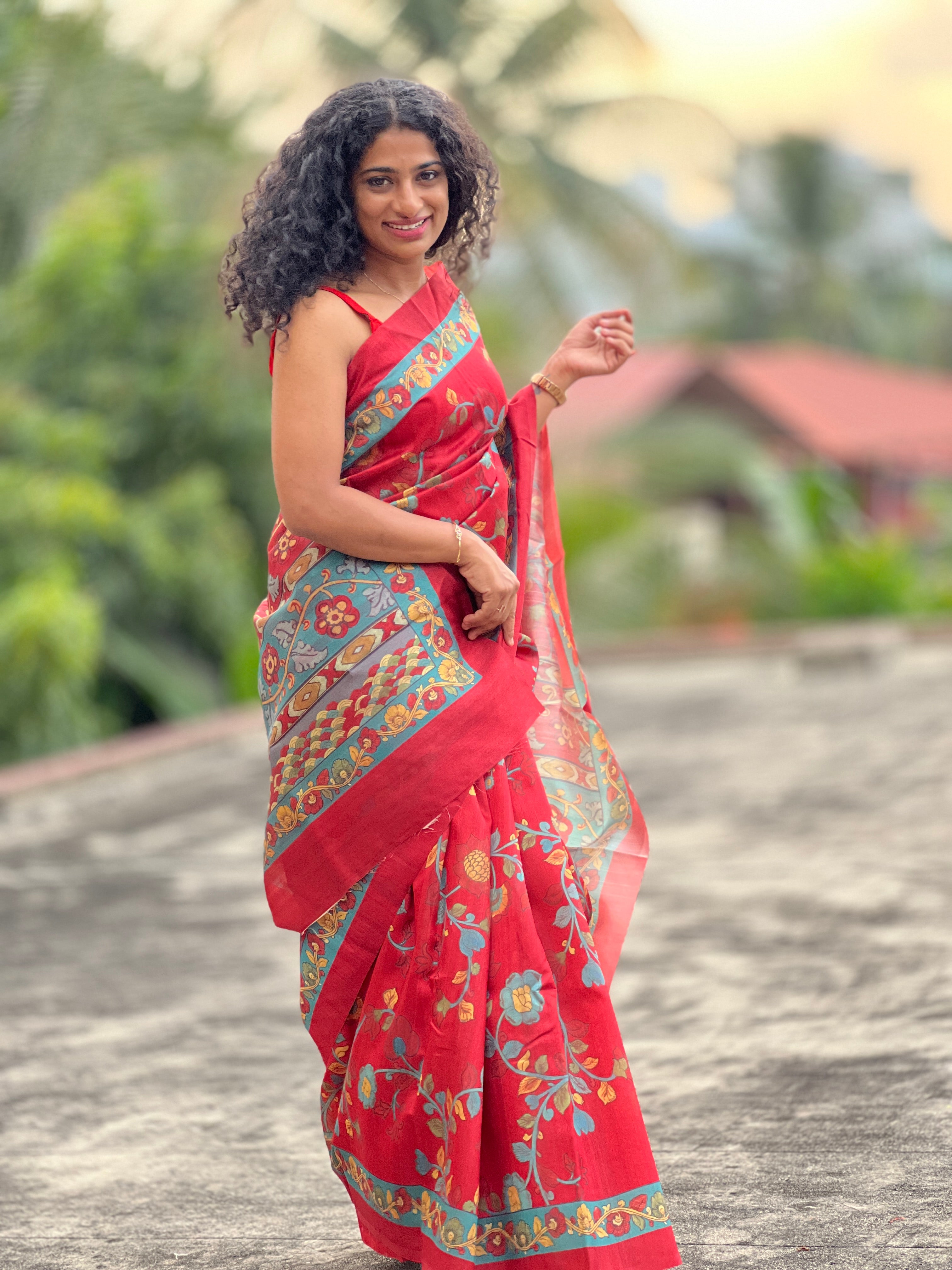 Kalamkari Digital Printed Semi Tussar Sarees | JCL641