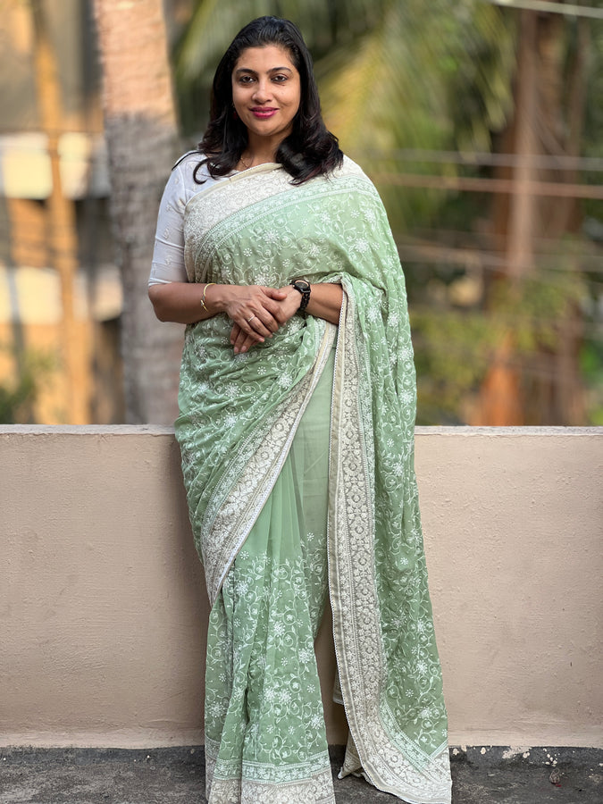 Lucknowi Embroidery Design Georgette Saree | RP274