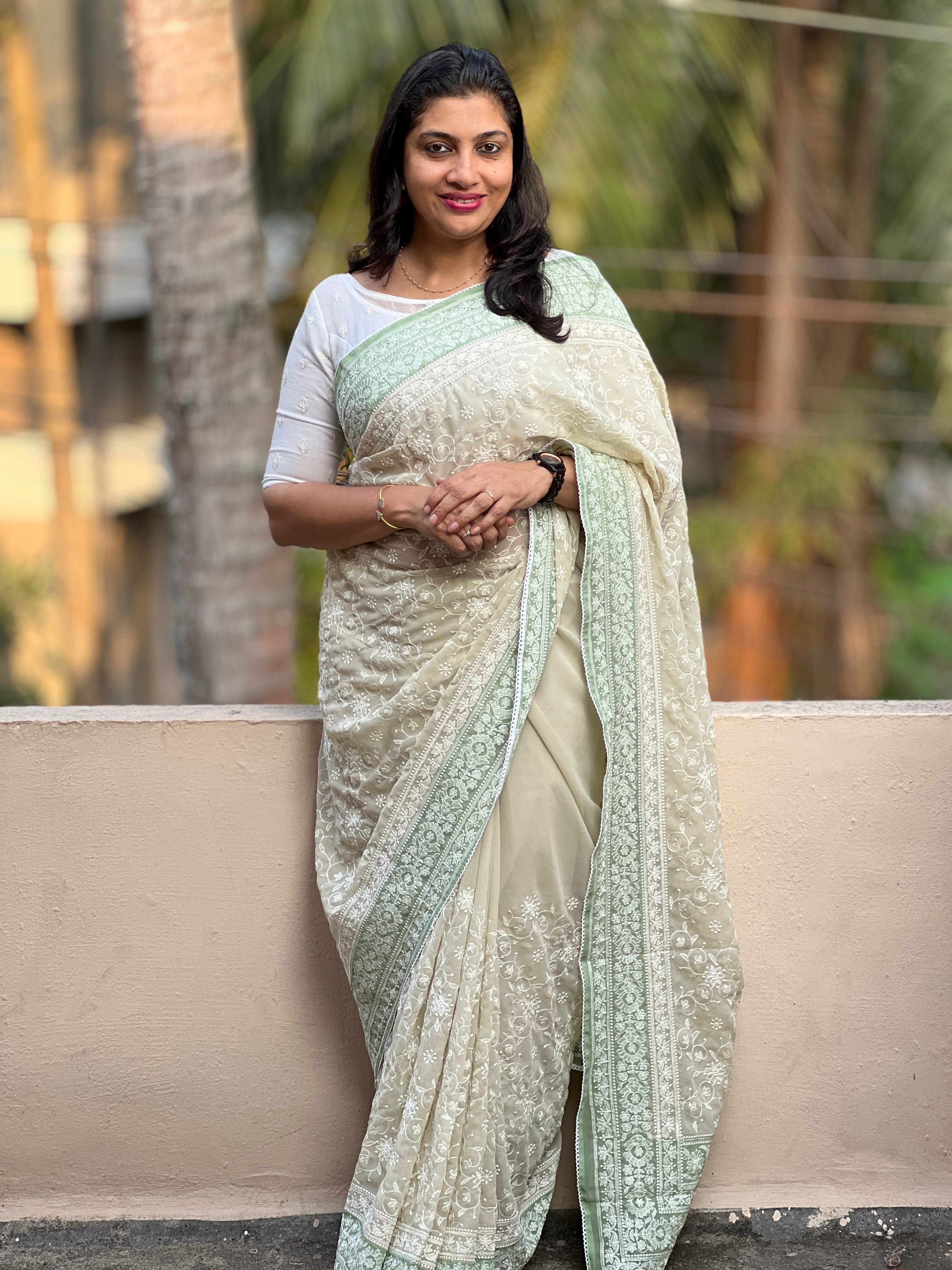 Lucknowi Embroidery Design Georgette Saree | RP274