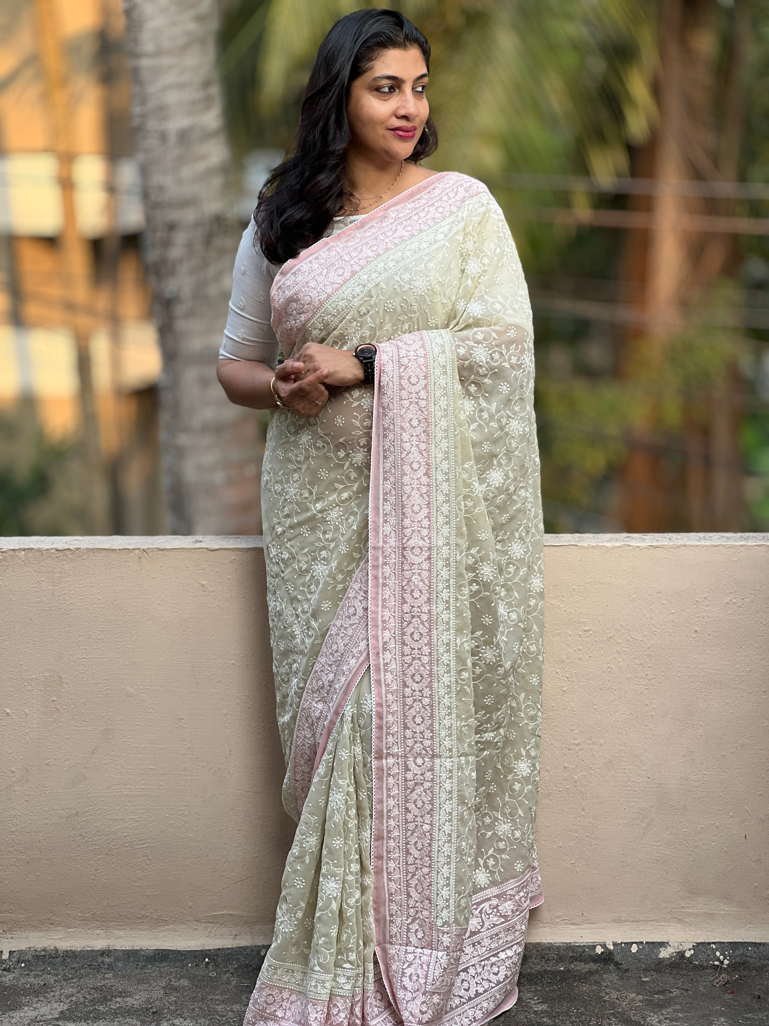 Lucknowi Embroidery Design Georgette Saree | RP259