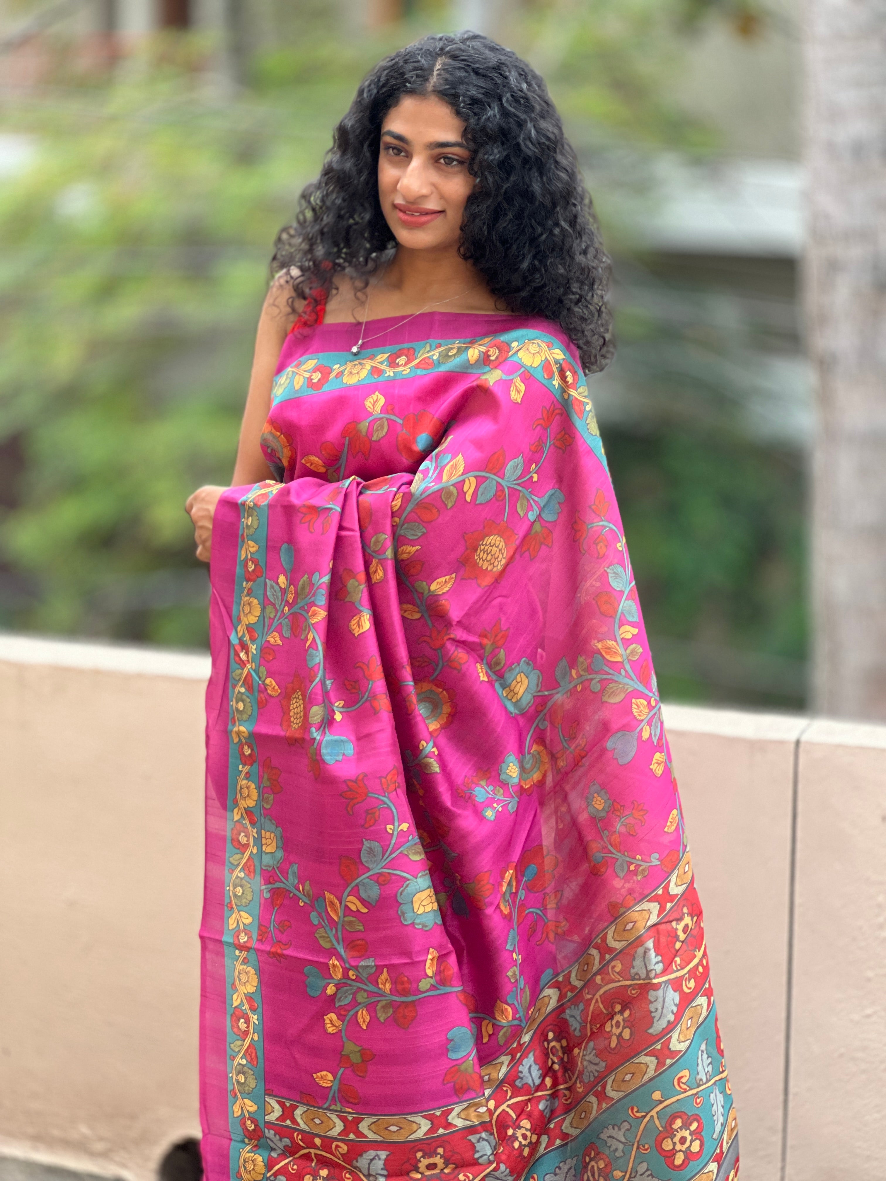 Kalamkari Digital Printed Semi Tussar Sarees | JCL641