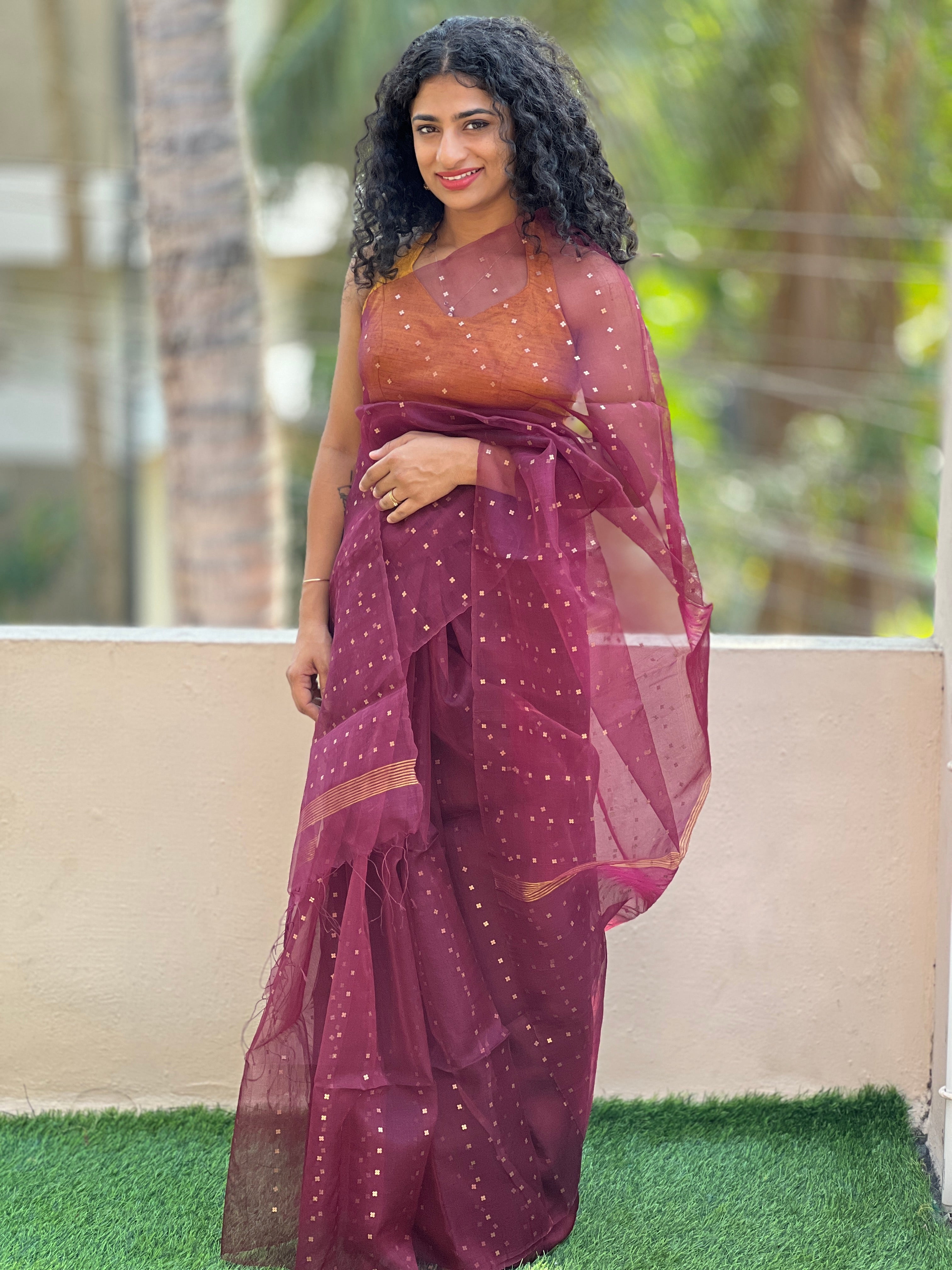Metal Petal Weaved Organza Saree | UA104