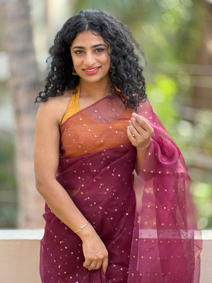 Metal Petal Weaved Organza Saree | UA104