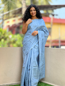 Floral Embroidery Bamboo Tussar Saree | MNH225