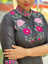 Floral Embroidered Raw Silk Kurta Material | MJ101
