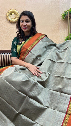 Greenish Grey Colour Traditional  Kanchipuram Saree | ES129