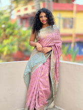 Classic Banarasi Onion Pink & Teal Bhagalpuri Linen Saree  | SK151