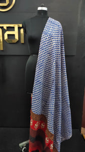 Off-white and blue color combination bagru printed Kashmiri dupatta | MC188