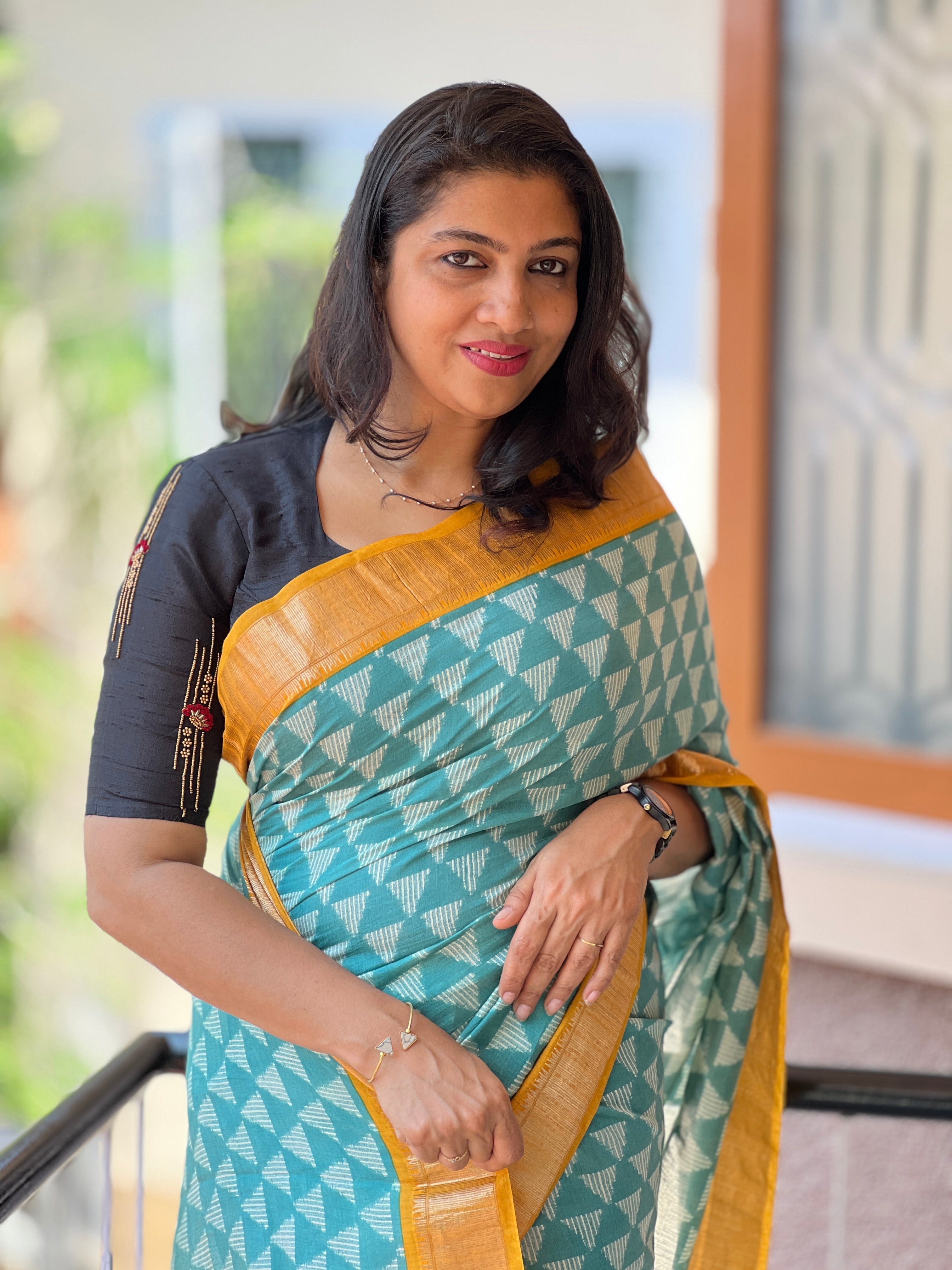 Green & Yellow Modal Finished Chanderi Saree With Zari Border | ARS244
