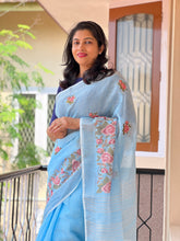 Cross Stitch Embroidery Linen Saree | RP116