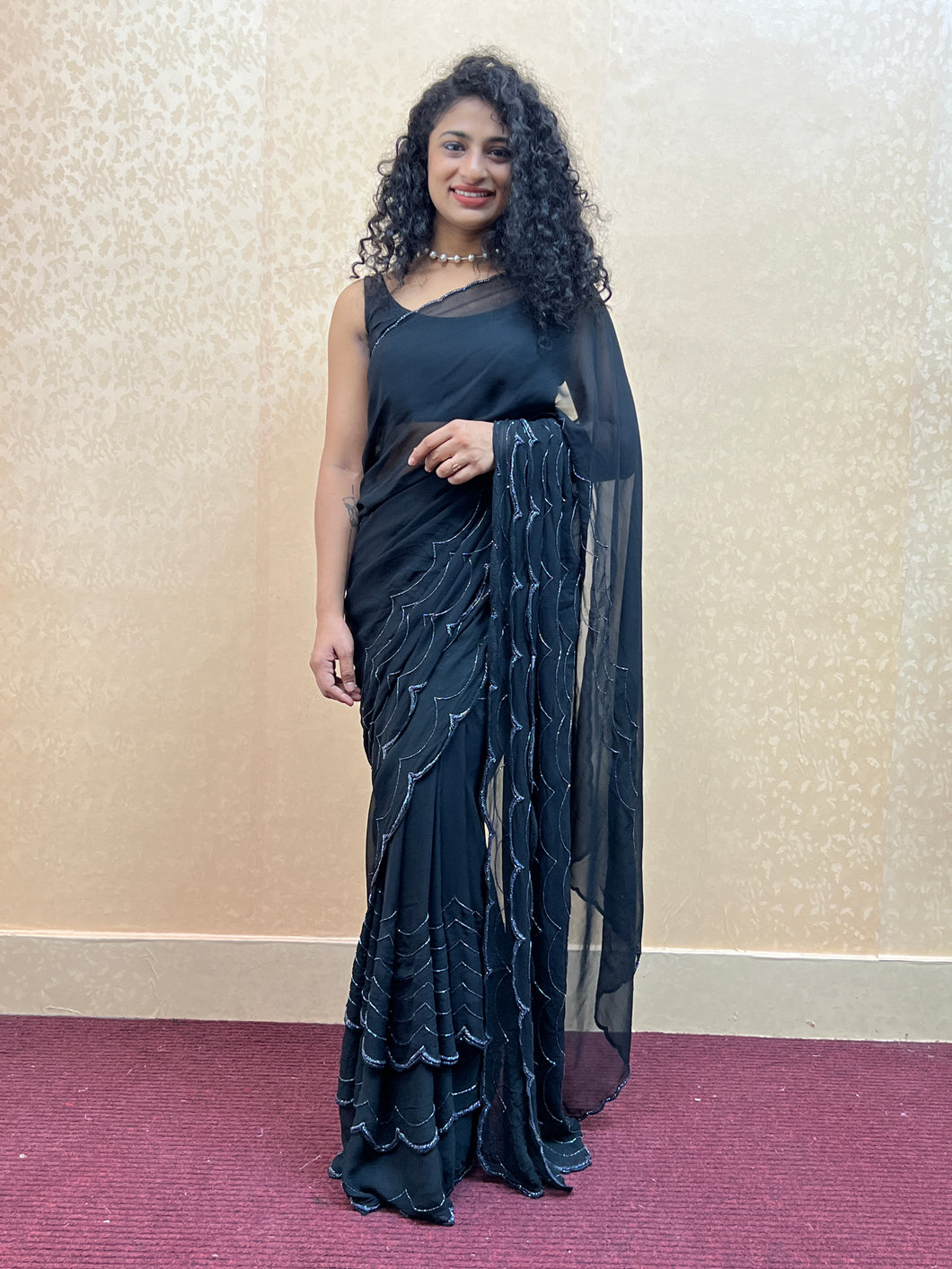 Black Colour Designer Georgette Saree | AH673